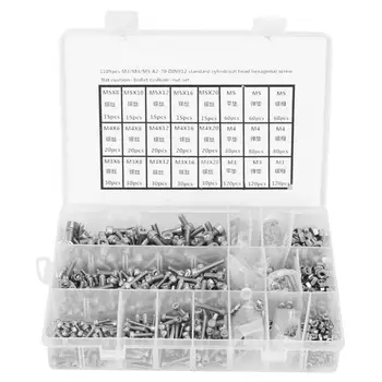 

1105Pcs M3/M4/M5 Stainless Steel Cylinder Cap Head Hex Socket Screw Hex Nut O-Ring Flat Washer Kit
