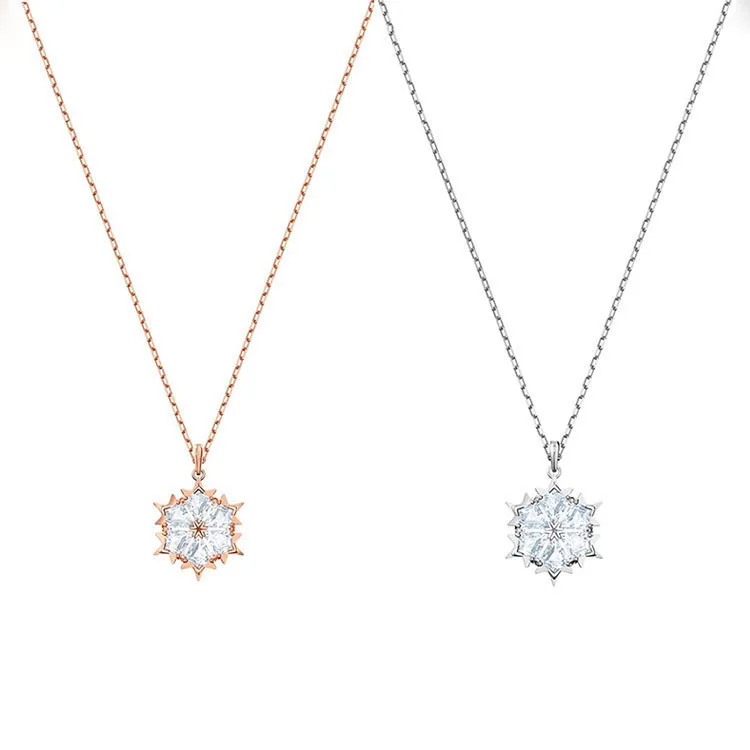 

Korean-style New Style Snowflake Necklace Water Chestnut Zircon Snowflake Pendant Douyin Celebrity Style Versatile Choker White