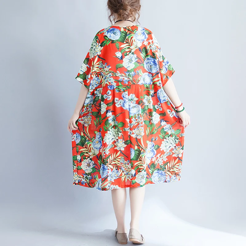 COIGARSAM Floral Women dress Short Sleeve Dresses Red Blue Yellow 9338 | Женская одежда