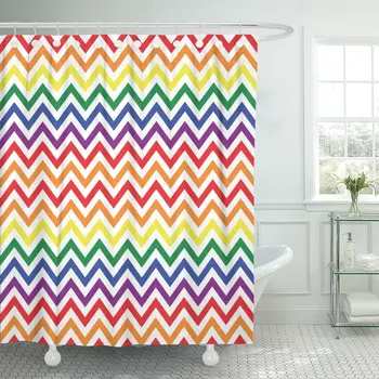 

Blue Color Rainbow Chevron Green Zigzag Primary Shower Curtain Waterproof Polyester Fabric 72 x 72 inches Set with Hooks
