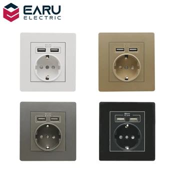 

86mm 16A EU Wall Plug Socket with 5V 2.1A Dual USB Port Socket Wall Charger Adapter Charging Power Outlet White Gold Black Grey