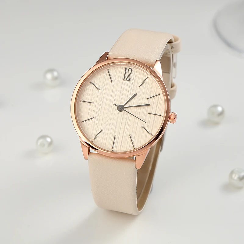 Beige Модные простые 2 шт набор браслет часы женские кожаные аналоговые женские кварцевые часы на запястье часы женские часы ювелирные изделия женские часы - Цвет: Beige