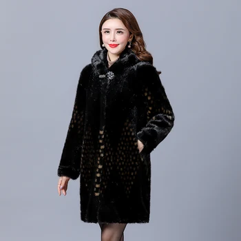 

HANZANGL Women Faux Fur Coat 2020 Winter Thick Warm Mid-length Hooded Haining Fur Coat Female Outerwear