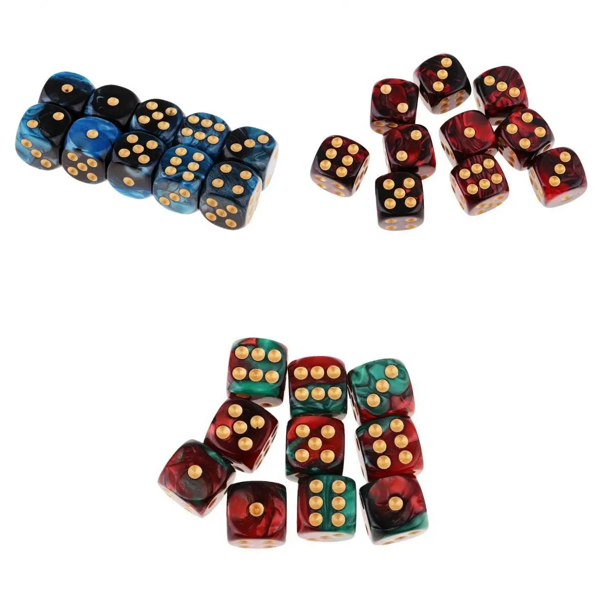 30x Two Colors Square 6 Sided 16mm (D6) Table Game Dice Set With White Pips