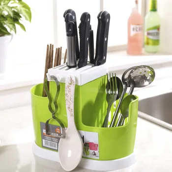 

Creative kitchen multifunctional plastic with knife holder chopsticks tube tableware rack hanging knife fork spoon drain rack