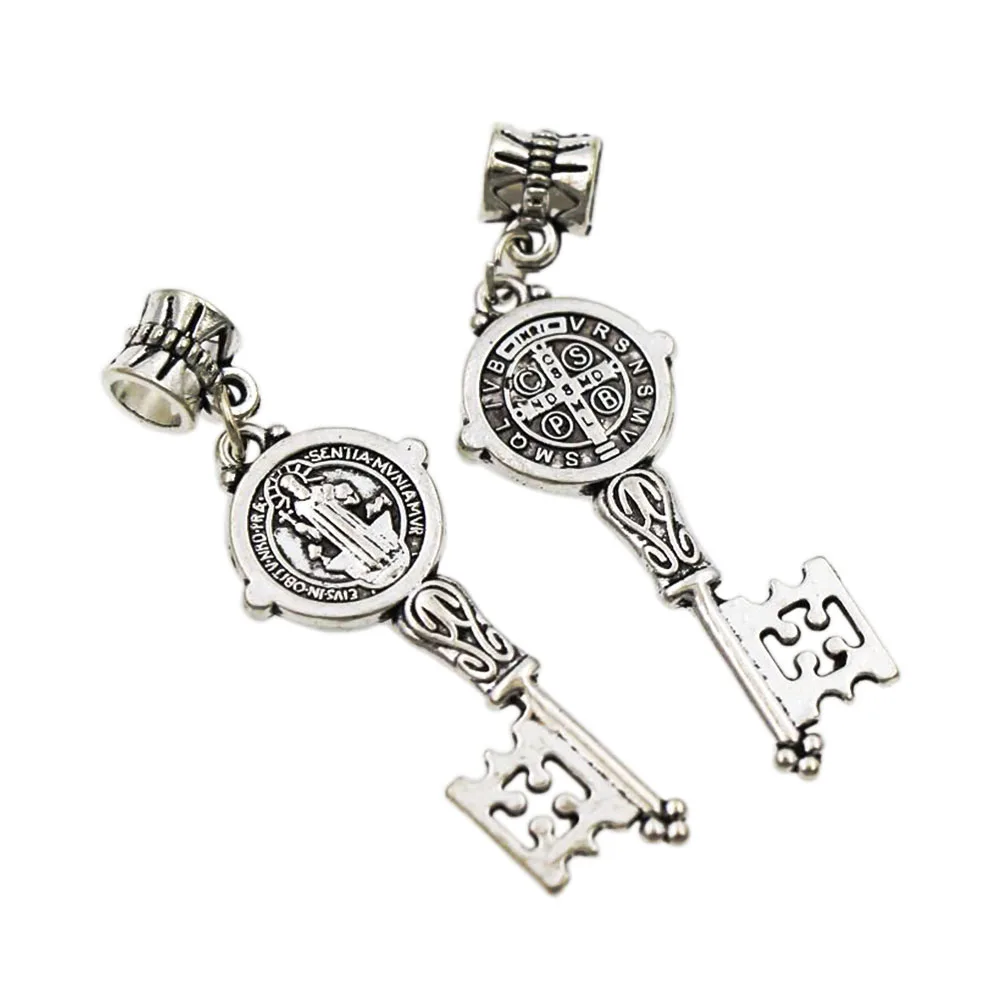 

Saint Benedict Medal Cross Smqlivb Key Charm Beads 52.2x16.4mm 12pcs/Lot Zinc Alloy Dangle Jewelry B1686