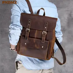 PNDME модный винтажный высококачественный мужской и женский рюкзак из воловьей кожи, Роскошный дизайнерский повседневный рюкзак из