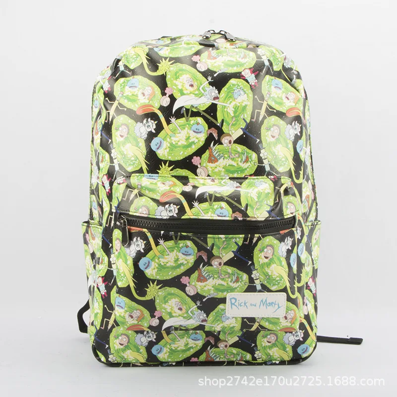 

Rick and Morty PU Leather Cosplay Backpack Cartoon Student School Shoulder Bag Pocket Monster Laptop Travel Bags Gift