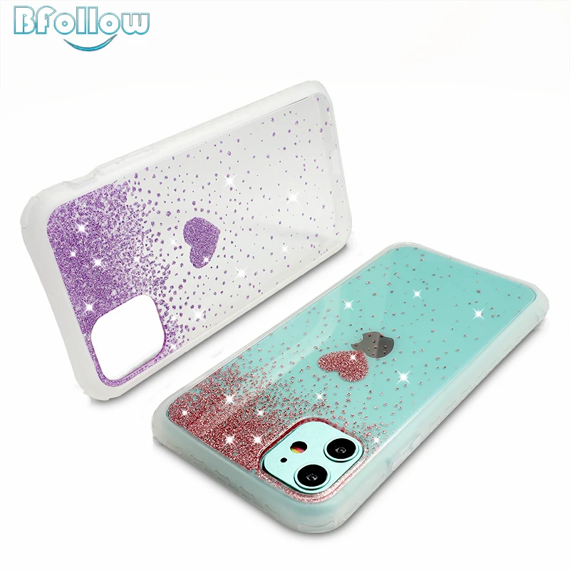 

BFOLLOW Transparent Glitter Heart Case for iPhone 6 6s 7 8 Plus X XR XS Max 11 Pro Max Luxury Cute Hard PC Shockproof Back Cover