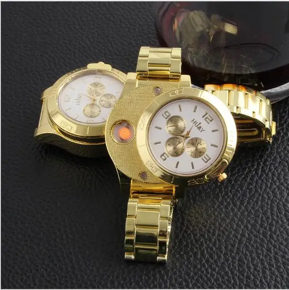 

2019 New Arrival USB Charging Lighter Men Quartz Wristwatches relogio Stainless Steel Strap Flameless Cigarette Lighter Watch