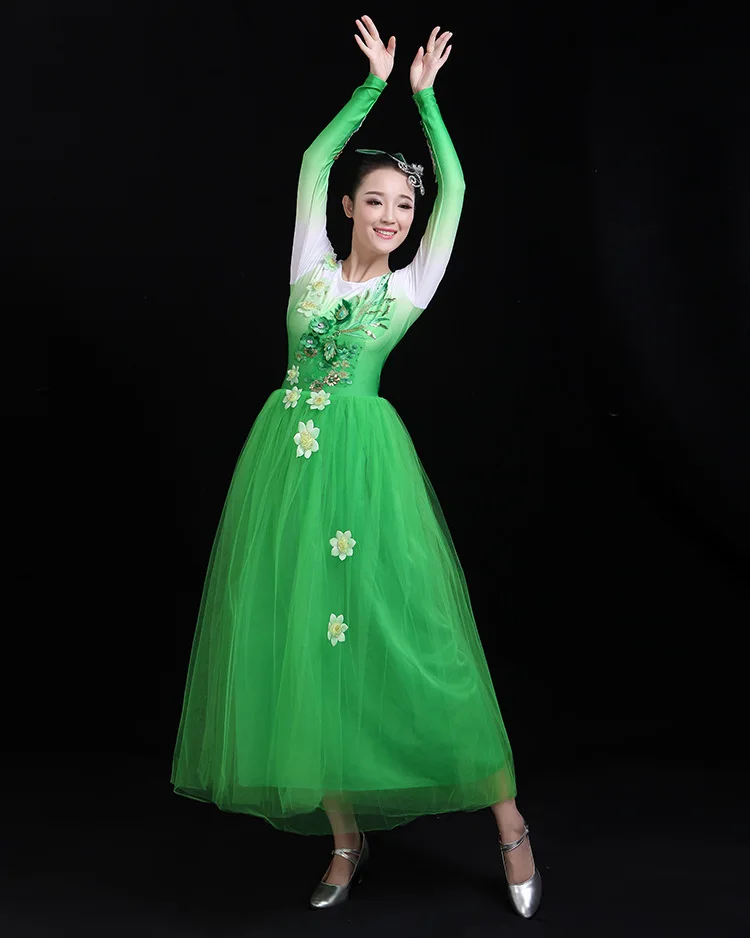 feecolor Chorus costume female dress adult dress host stage guzheng musical instrument performance costume choir performance