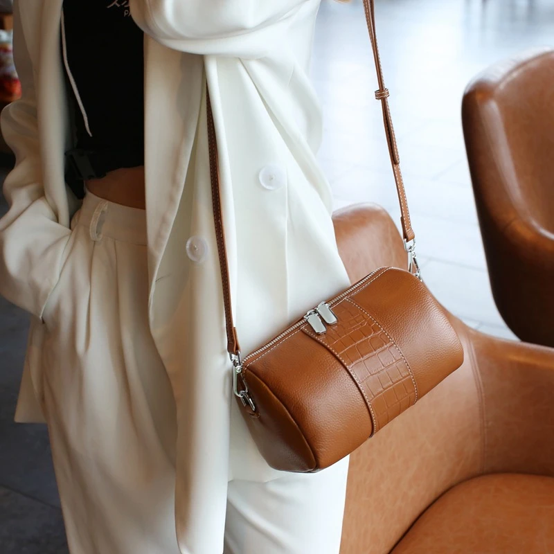 de piel de vaca para bolsa de hombro tipo Boston, la moda|Bolsos de hombro| - AliExpress