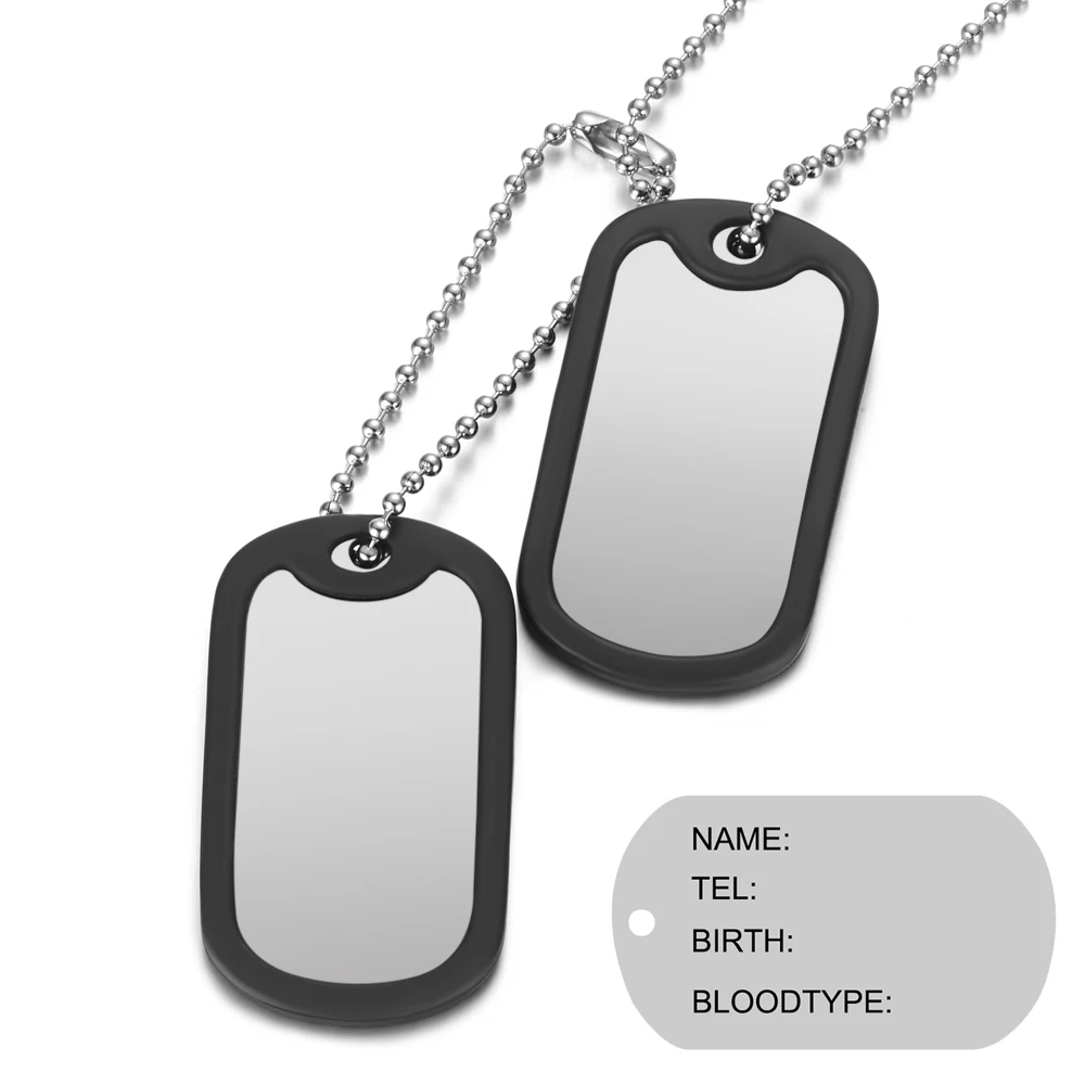 Customized Photo Family Name Necklace Military Army 2 Dog Tags Stainless Steel ID Tags with Black Silicone Silencers SL-114 valorant weapon 8cm forsaken gold operator keychain mini game military tactical knives metal models real steel swords toys gun