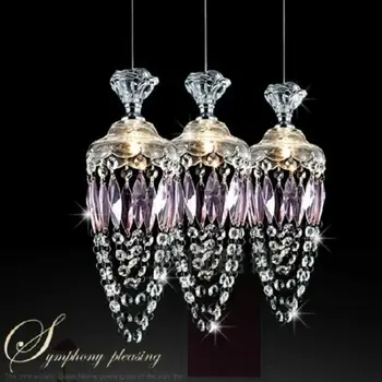 

HAIXIANG LED Kitchen Island Chandelier Ceiling Lamp Purple K9 Crystal Pendant Light Rooms Fixtures