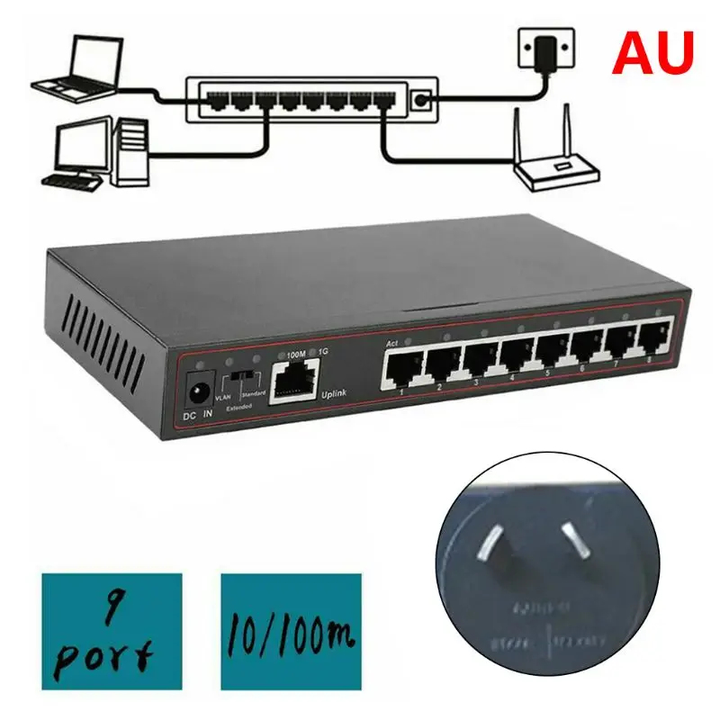 9 портов LAN Ethernet Net-work Switch HUB мини настольный адаптер US/UK/EU/AU Plug