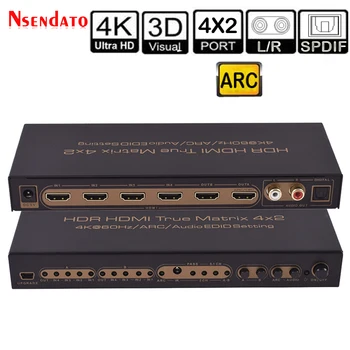 

HDMI True matrix Switch 4K 4x2 HDR HDMI Audio Extractor Adapter Switcher With Optical ARC SPDIF EDID 4K HDMI splitter for TV PS4