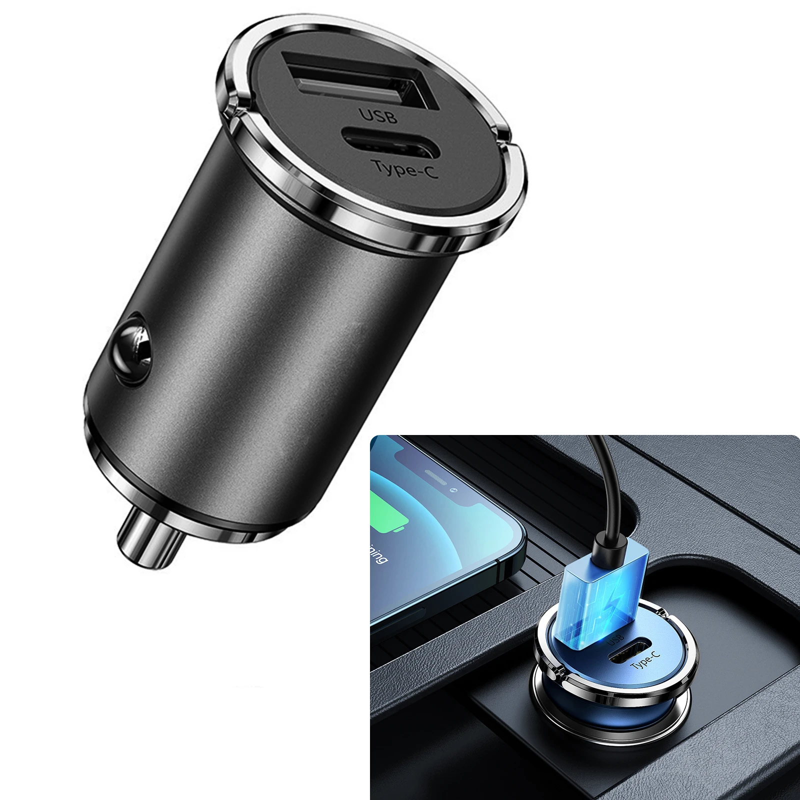 Autoladegerät USB-Schnellladegerät 3.0 PD-Ladegerät QC3.0-Ladegerät für Xiaomi Samsung Autoladegerät für iPhone12 Pro Max Schnellladegerät_voghion.com