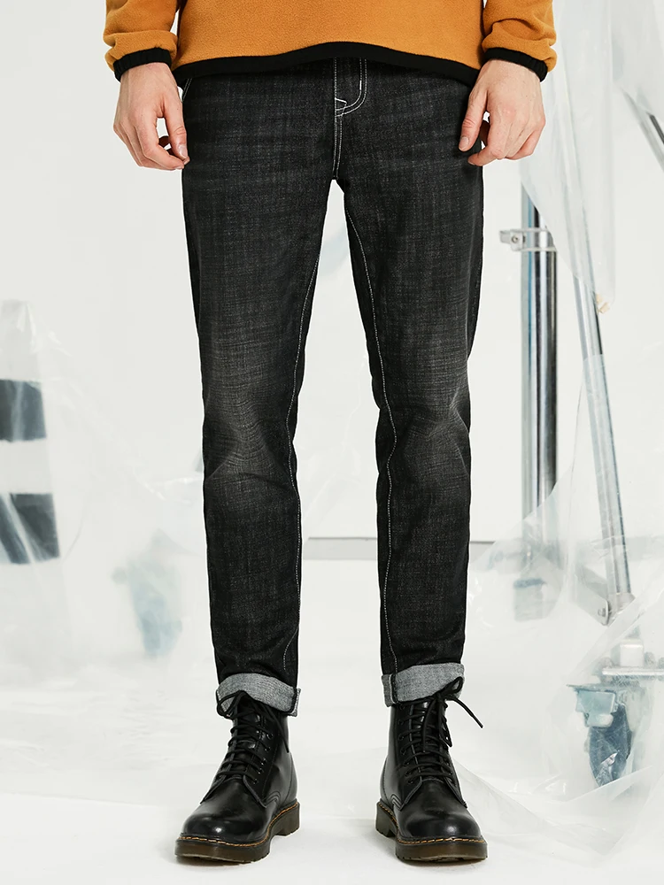 Pioneer Camp Streetwear Denim Jeans Men Black Straight Jeans Pants Autumn Winter Long Thick Jeans Black Pants Man ANZ908173