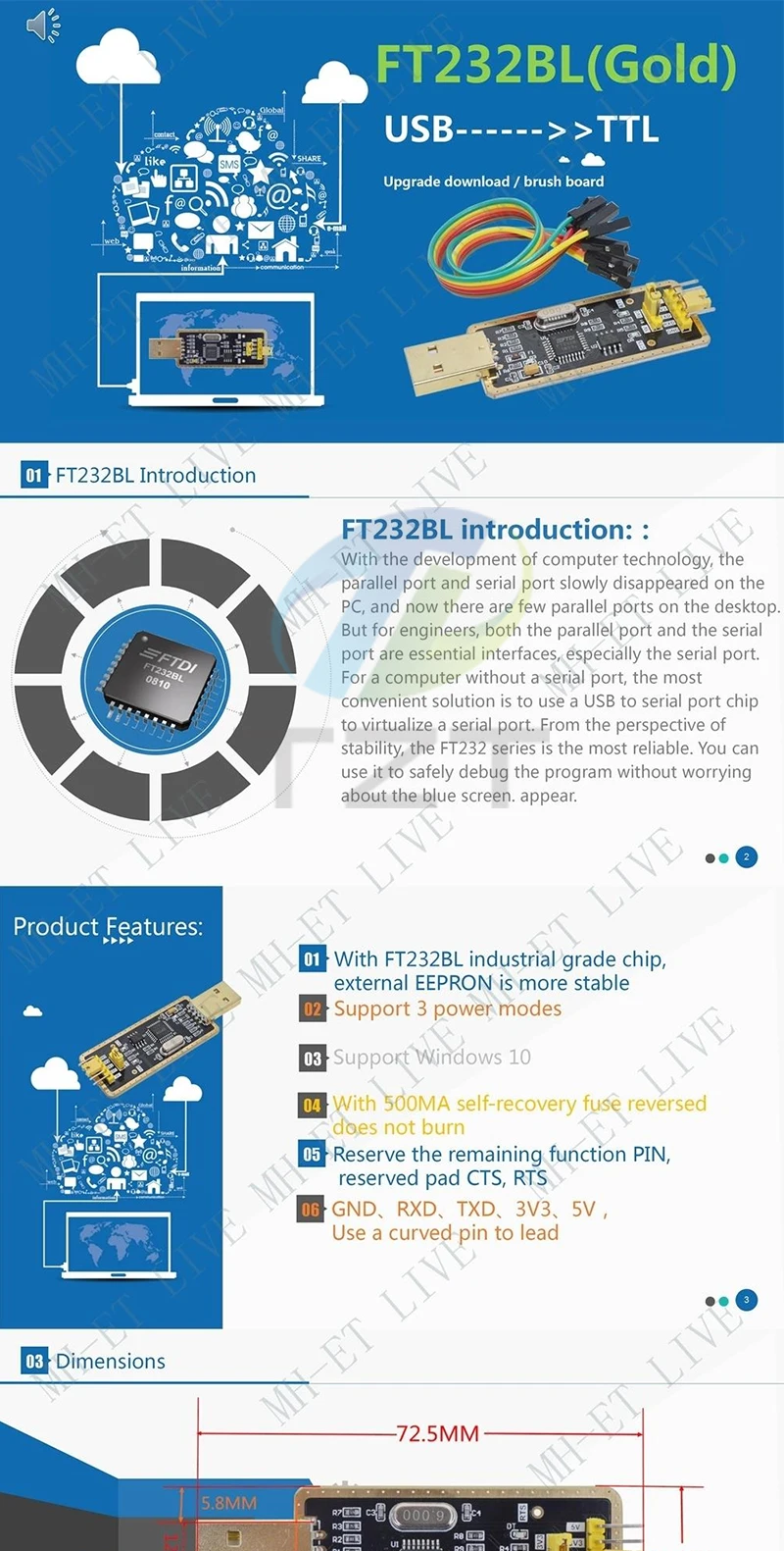 1/3PCS FT232BL FT232RL Grundlegende Breakout Board FTDI FT232 USB ZU TTL 5V 3,3 V Debugger Download kabel Zu Serielle Adapter Modul – Detail 2