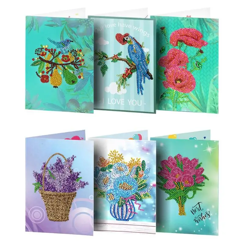 

6pcs 5D DIY Special-shaped Diamond Painting Birthday Greeting Cards Diamond Embroidery Postcards Christmas Gift Card
