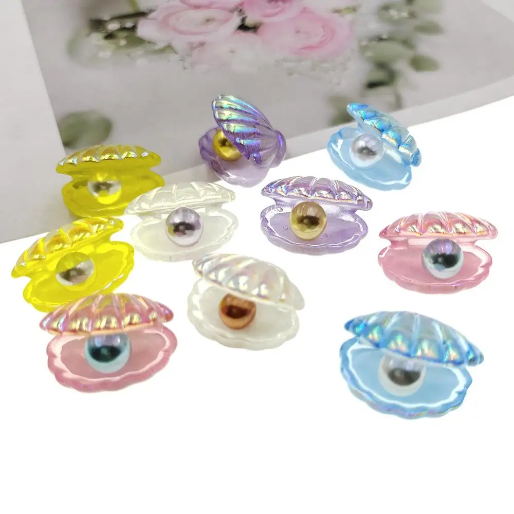 

100pcs/lot new resin simulation glitter shell with pearl 23mm Making Embellishments Boy Girl Gifts DIY
