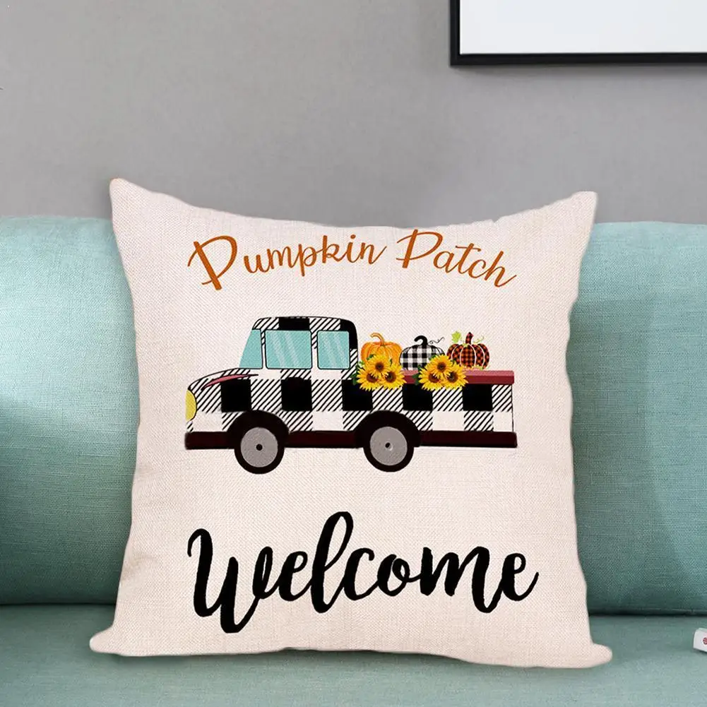 

Cotton Linen Throw Pillow Covers Autumn Pumpkin Truck Decor Cushion For Sofa Pillow Print Letter Home Case Case P2Z6