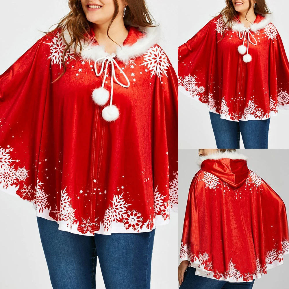 Red Christmas Velvet Cape Cloak Women Winter Girl Shawl Cosplay Party Costumes Decoration Santa Claus Costume Lace Up 1121