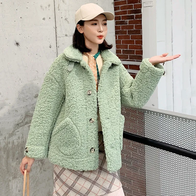 

2019 Autumn And Winter Korean-style CHIC ke li rong Lambs Wool Thick Fur Versitile Fashion Cotton Overcoat Women's Fashion