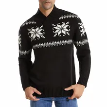 JAYCOSIN Мужская рубашка осень зима теплый Повседневный пуловер с v-образным вырезом свитер для мужчин Рождество Снежинка принт вязаный свитер Топы