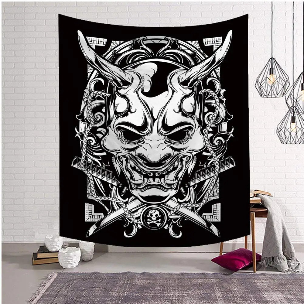 

Demons and Samurai Swords Pattern Digital Print Black Wall Tapestry