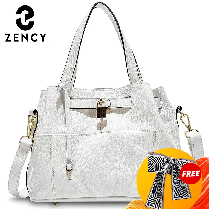 Zency 100% Soft Genuine Leather Elegant Women Shoulder Tote Bag Charm Orange Fashion Messenger Crossbody Purse With Lock Handbag