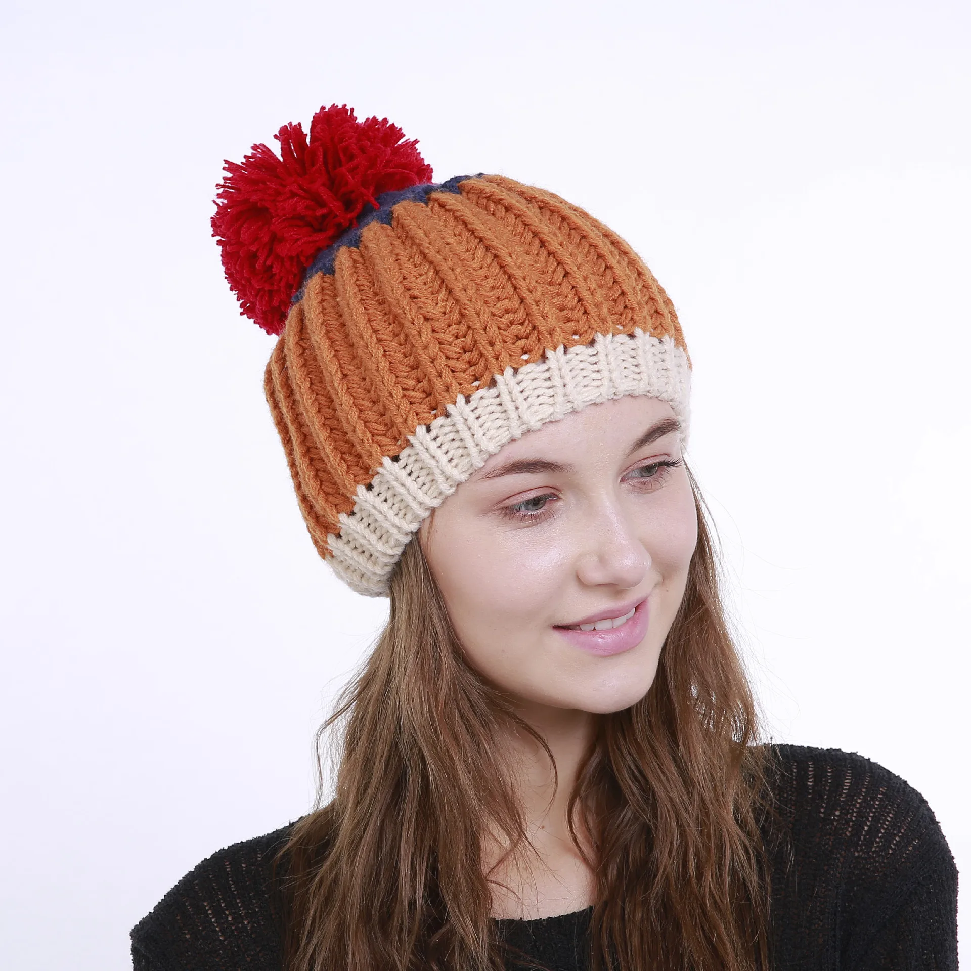 Осенняя женская шапка бини s Bonnet Повседневная шапка сохраняющая тепло зимний пушистый помпон шапка для женщин/мужчин бини вязаная твердая шляпа