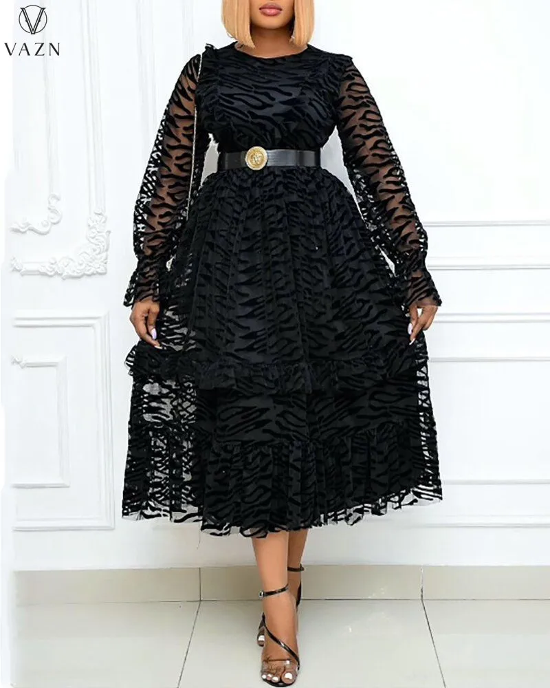 VAZN 2021 Hot Sales Office Lady Black Plus Size Hihg-end Europe And America Long Dress Women High Waist Ball Gown Maxi | Женская одежда