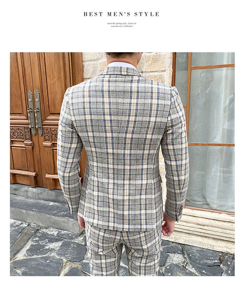 Клетчатые костюмы в клетку, деловые мужские костюмы Traje De Boda, дизайнерские новые смокинги для жениха, Ternos Masculino, свадебные костюмы для мужчин