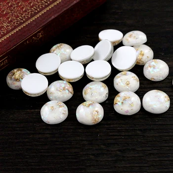 

New Fashion 40pcs 8mm 10mm 12mm White Colors Built-in metal foil Flat back Resin Cabochons Cameo