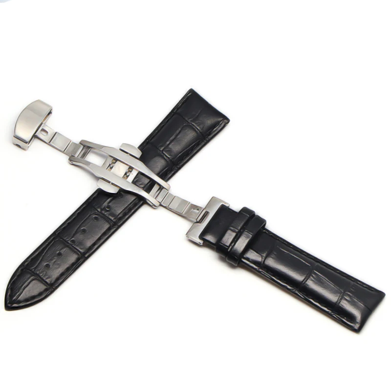 Кожаный ремешок 12-24 мм, Универсальные часы с бабочкой, стальная пряжка, ремешок на запястье, браслет для gear s3, huawei, Casio