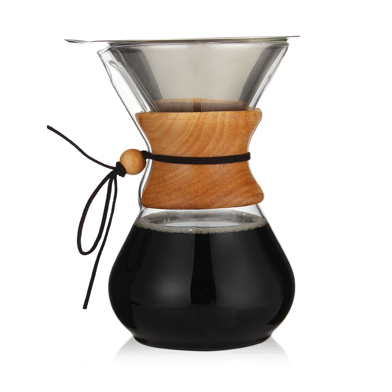 800ml with filter Классический стеклянный кофейник Hario V60 капельница с деревянной ручкой для кофе эспрессо кофеварка капельный чайник бариста инструменты - Цвет: 800ml with filter