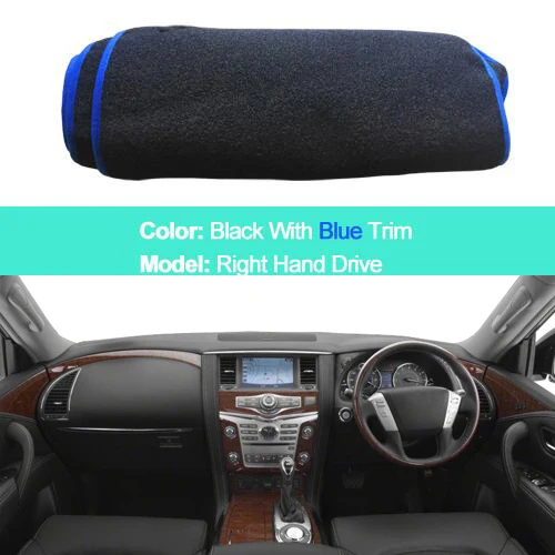 RHD Blue Крышка приборной панели автомобиля ковровая накидка dashмат для Nissan Patrol Y62 2011- Armada для Infiniti QX56 2011-2013 QX80 - Название цвета: RHD Blue