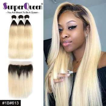 

Peruvian Straight 613 Blonde Bundle With Frontal 1b 613/ 27/30 Hair Weave Bundles Human Hair Remy Hair