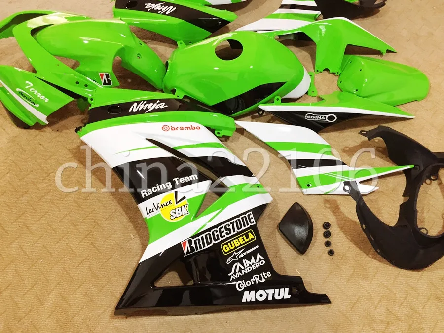 ABS Обтекатели набор подходит для Kawasaki Ninja 250 EX250 ZXR250 2008- 08 09 10 11 12 13 14(литьевая форма)+ крышка бака зеленый
