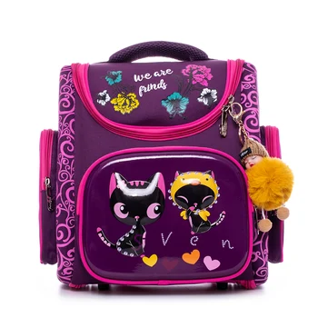 

Backpack Unfold School-Bags Girls Cartoon Black Cat design Children Infantil Pupil Orthopedic Rucksack Grade 1-5 pendant Gift