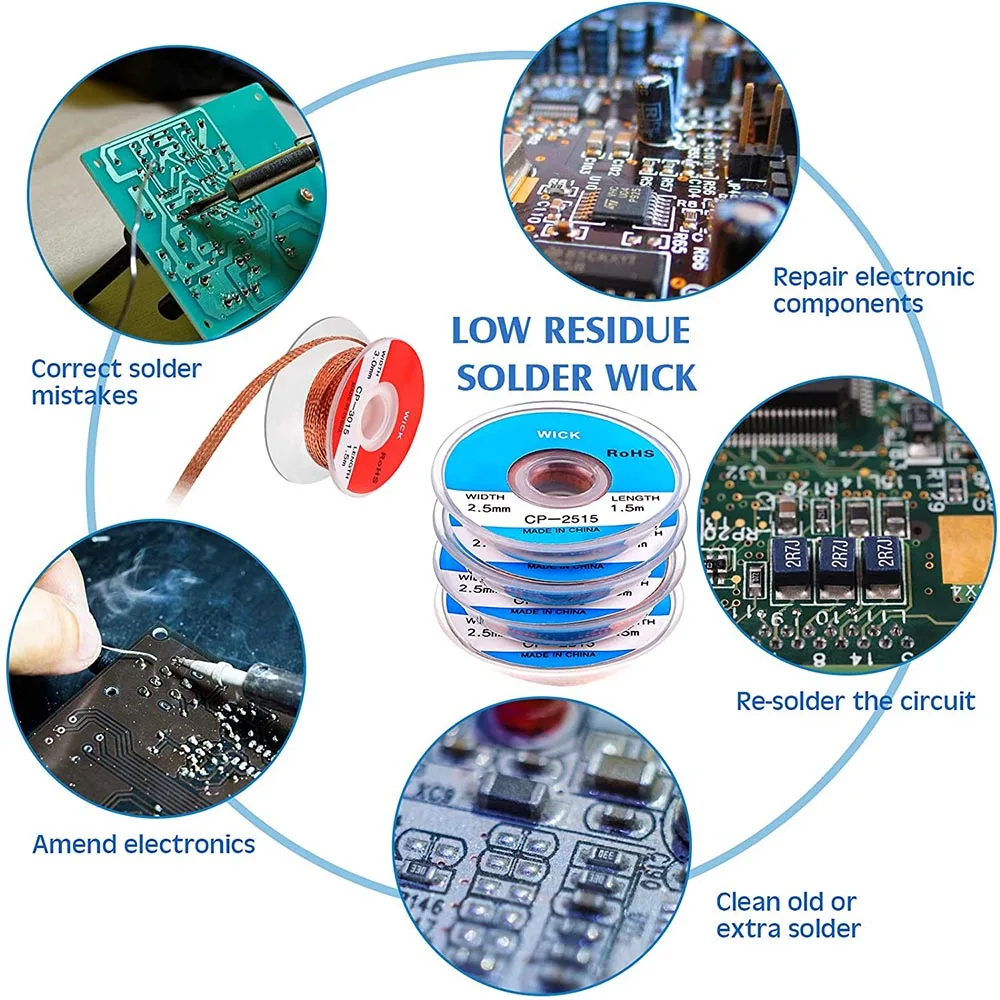 Desoldering Braid Welding Solder Remover Wick Wire Lead Cord Flux BGA Repair Tool 1.5M Length 1.5mm 2mm 2.5mm 3mm 3.5mm Width