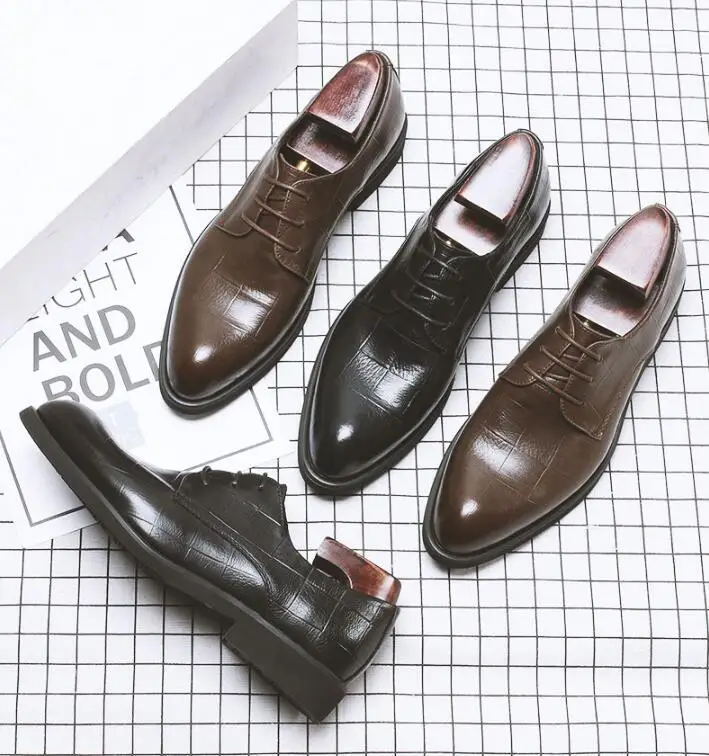

Business Dress Handmade Men Shoes Brown black pointed toe fashion Men Genuine Leather Shoes party office oxfords shoes