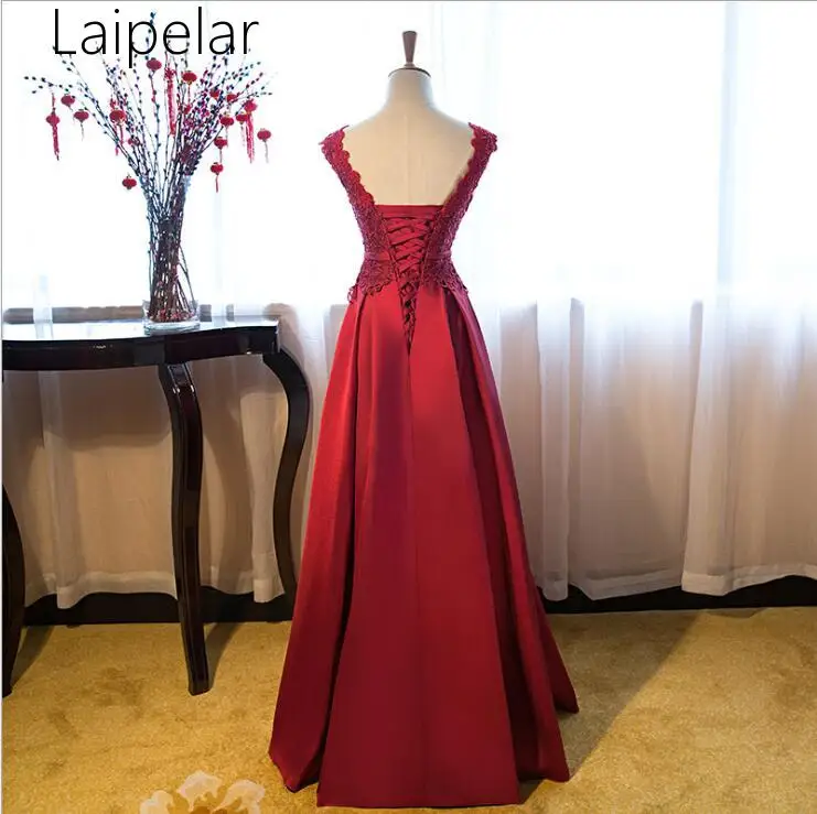 Laipelar, новинка, элегантное, кружевное, с бусинами, длинное, а-силуэт, Vestido, атласное, без рукавов, темно-красное платье, для женщин, формальные, ровные платья