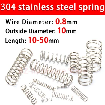 

304 stainless steel compression spring return spring steel Wire Diameter 0.8mm outside diameter 10mm pressure spring 10 Pcs