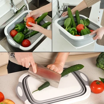 

2pcs Foldable Cutting Board For Kitchen Chopping Board Cutting Board With Washing Vegetable Wash Basket Drain Kitchen Organizer