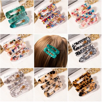 

1Set New Fashion Women Girls Acrylic Hollow Hair Clip Leopard Marble Geometric Hairpins Styling Tools Barrettes Hair Accessories