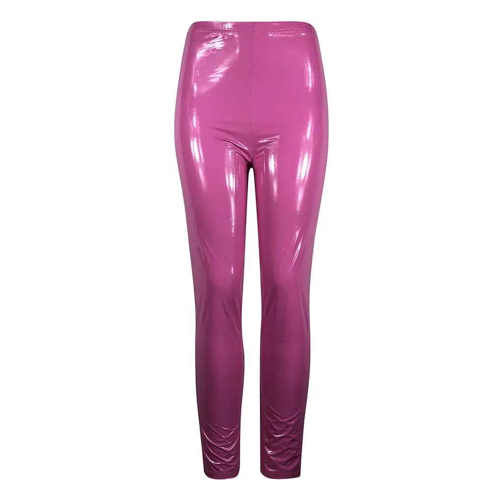 Женские Модные узкие брюки из искусственной кожи с высокой талией; эластичные брюки; уличная Клубная одежда; цвет синий, черный, бордовый, розовый - Цвет: Розовый
