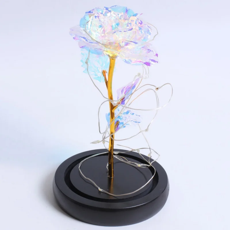 Искусственный Золотой Фольга цветок розы и светодиодный светильник в стеклянном куполе на деревянной основе лучший подарок для женщин(батарея в комплект не входит