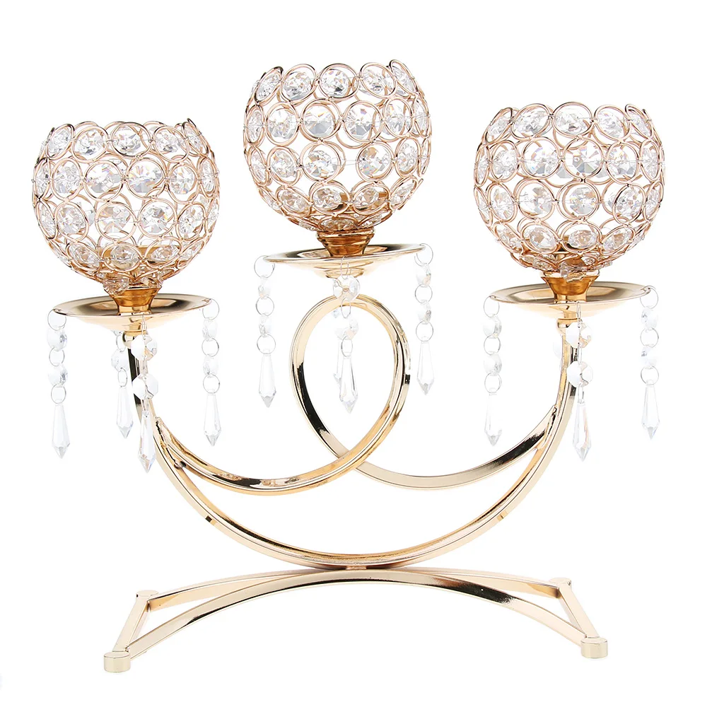 Crystal Metal Votive Candle Holder 3-arms Candle Stick Decor Crafts